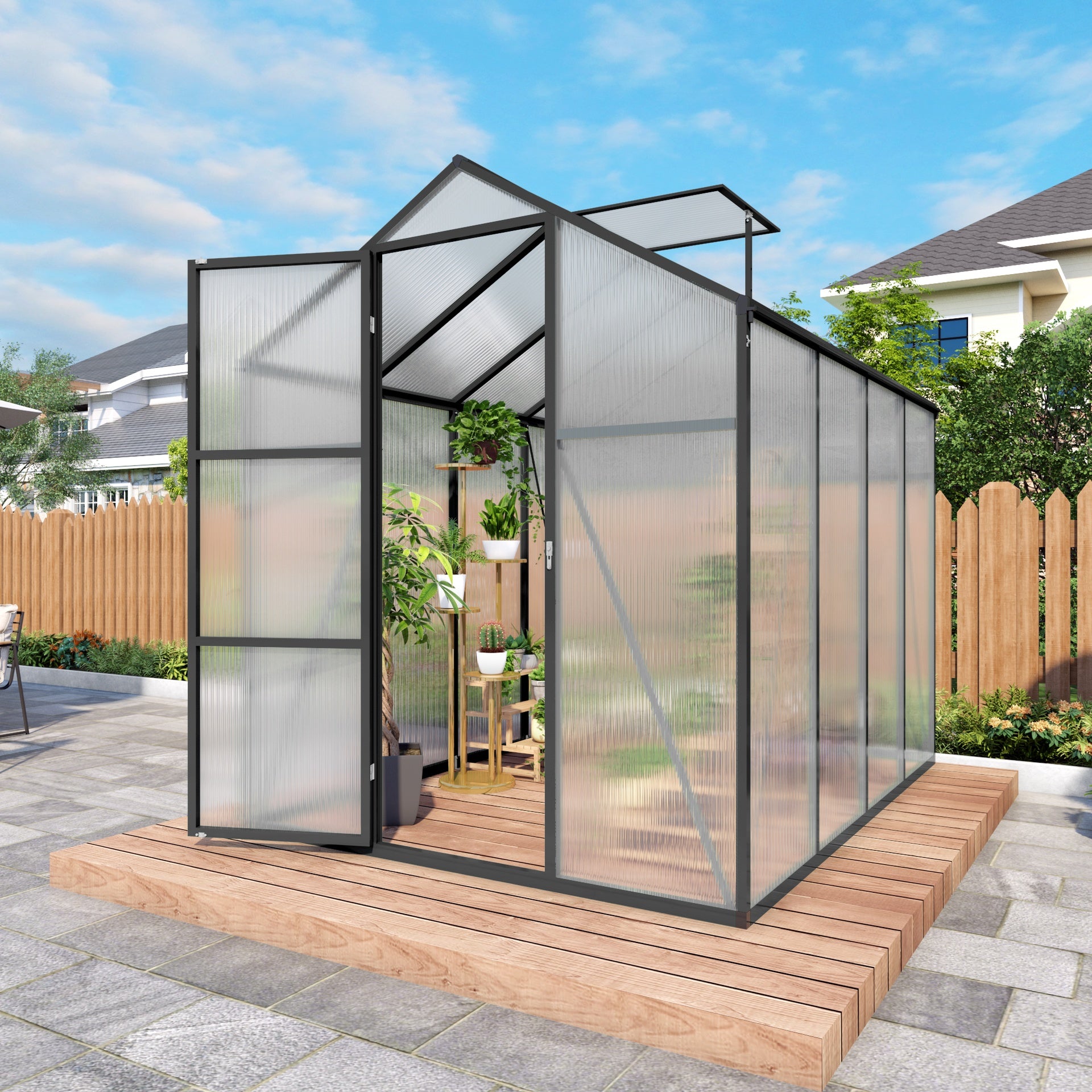 Newly marketed Gain height windproofaluminum greenhouse 6x8 FT Polycarbonate Greenhouse Raised Base and Anchor Aluminum Heavy Duty Walk-in Greenhouses for Outdoor Backyard in All Season