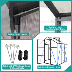 Newly marketed Gain height windproofaluminum greenhouse 6x8 FT Polycarbonate Greenhouse Raised Base and Anchor Aluminum Heavy Duty Walk-in Greenhouses for Outdoor Backyard in All Season