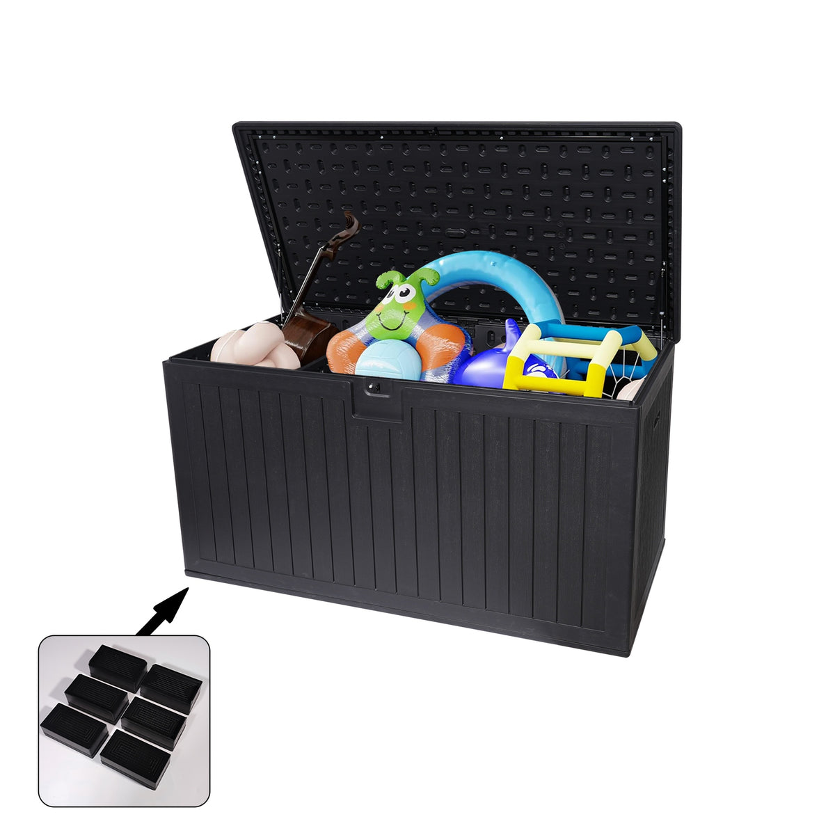 230 Gallon Resin Outdoor Deck Box Waterproof, Extra Large Patio Storage Box with Lockable Storage Containers for Patio Furniture Cushions, Pool Accessories, Garden Tools