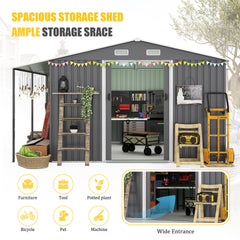 10x12 Ft Outdoor Storage Shed, Extra Large Metal Shed with Lockable Doors,  Windows, Outside Steel Tiny House Ideal for Garden, Backyard, Patio Utility, Tool Storage, Chicken Coops