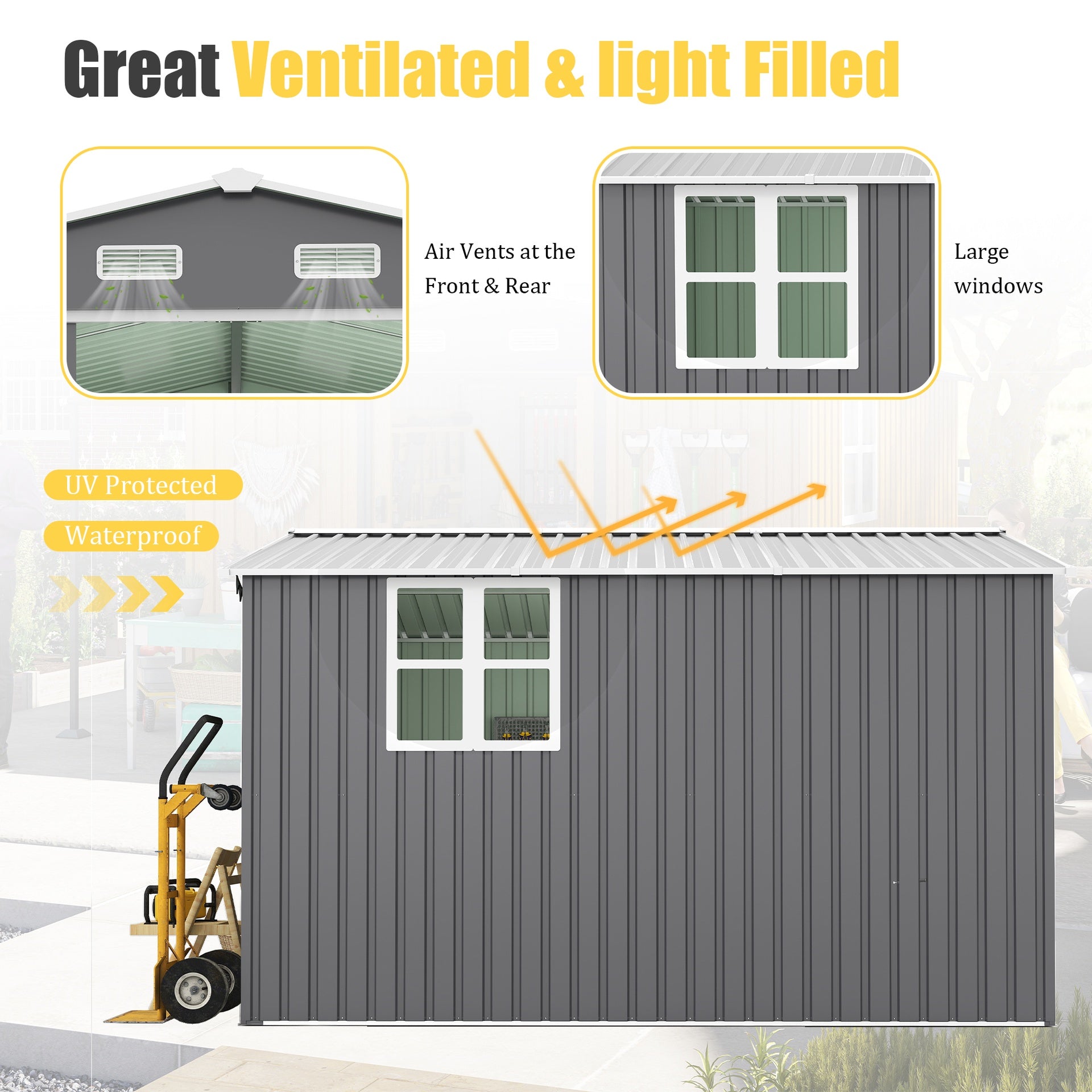 10x12 Ft Outdoor Storage Shed, Extra Large Metal Shed with Lockable Doors,  Windows, Outside Steel Tiny House Ideal for Garden, Backyard, Patio Utility, Tool Storage, Chicken Coops