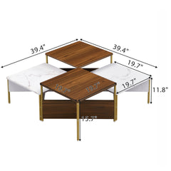Modern Nesting Coffee Tables Set of 4 -Mid Century Modern Square Living Room Table, Free Adjustable Shape,Versatile and Stylish Accent Furniture for Your Living Room White & Walnut Color