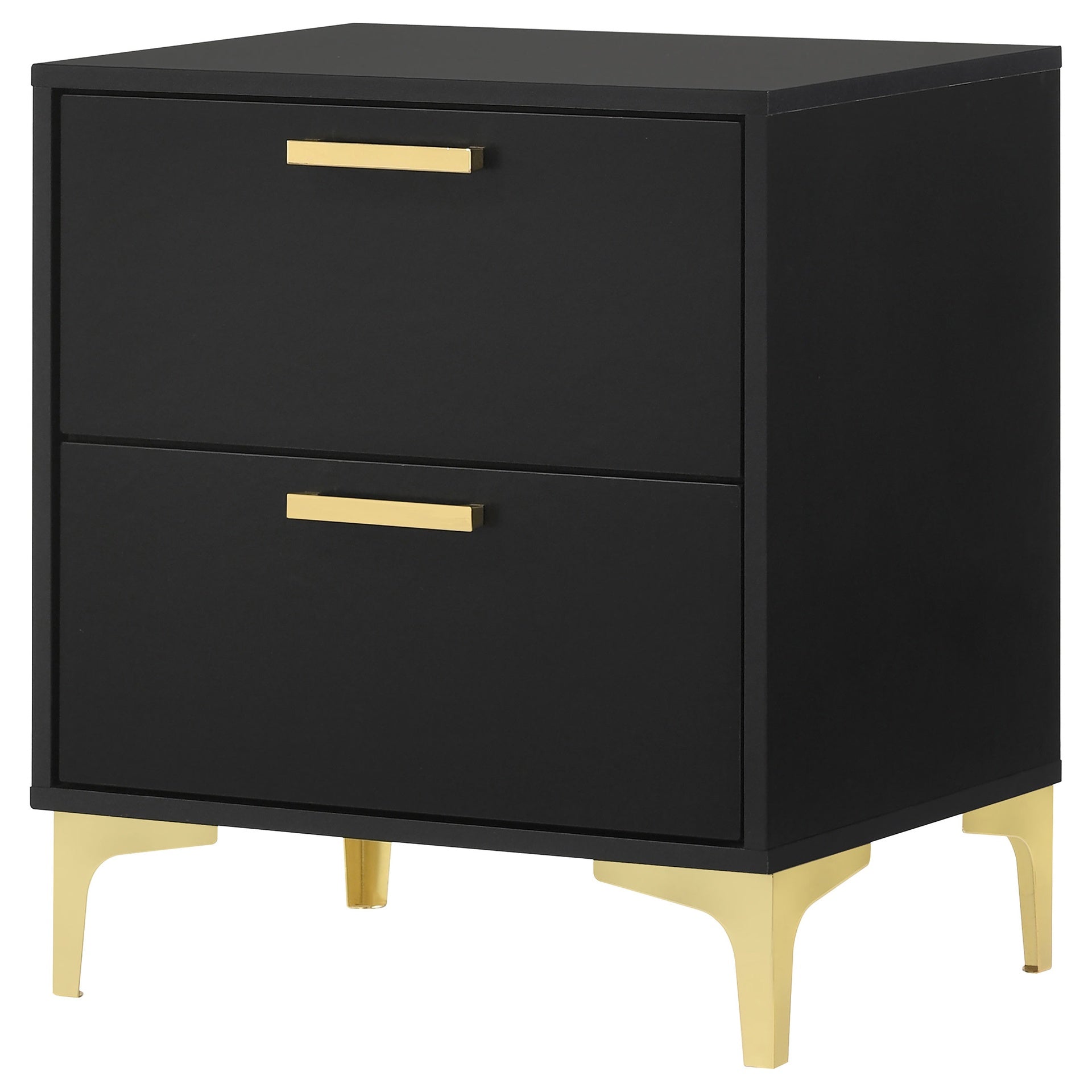Black and Gold 2-Drawer Rectangular Nightstand