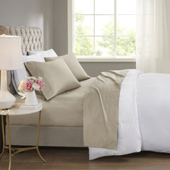 4-Piece Queen Cooling Cotton Blend Sheet Set, Khaki
