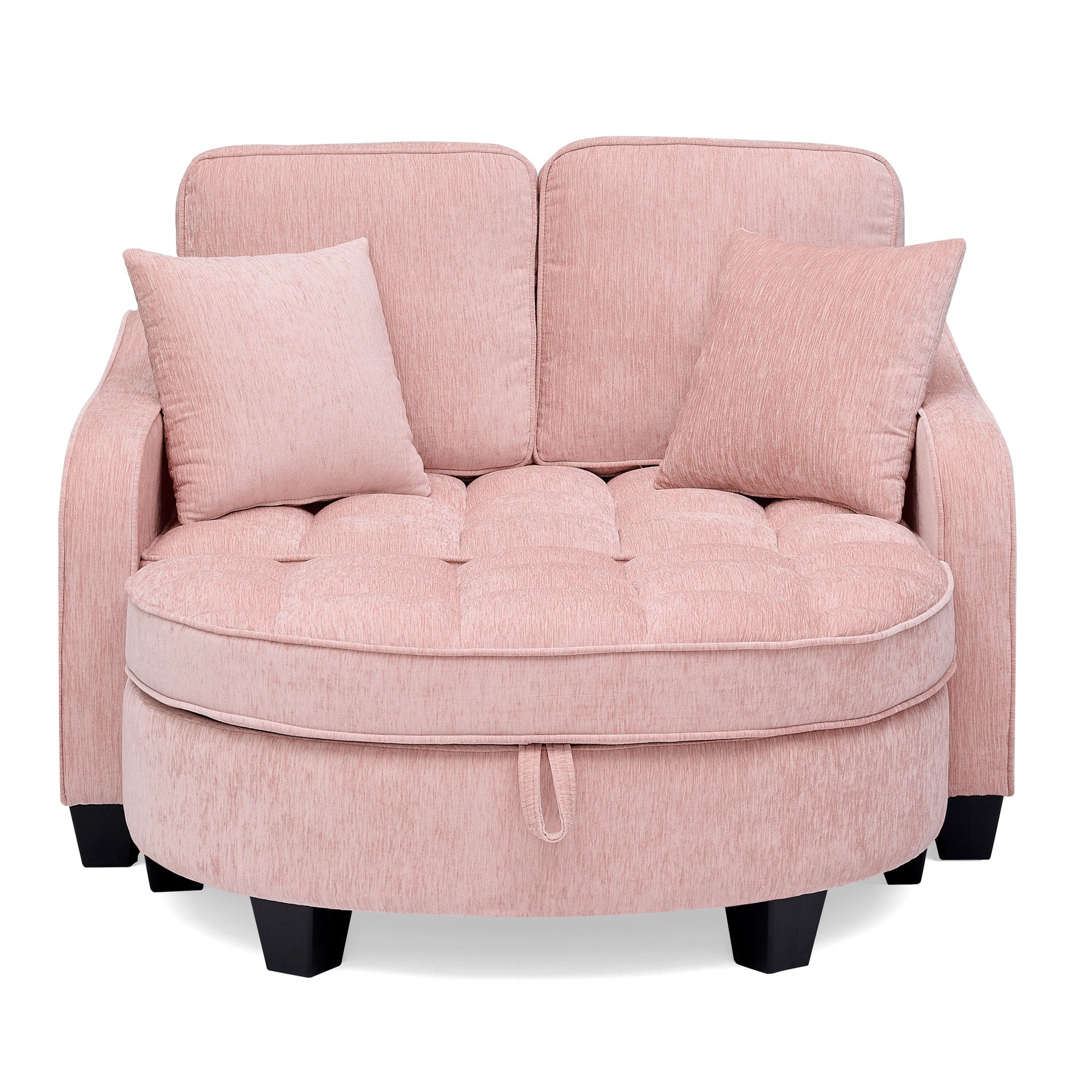 Two-seater sofa, double sofa chaise longue, with irregular armrests and backrests, footrest with storage space, comes with two small throw pillows, suitable for living room and bedroom -Pink