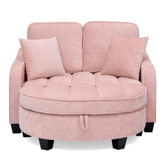 Two-seater sofa, double sofa chaise longue, with irregular armrests and backrests, footrest with storage space, comes with two small throw pillows, suitable for living room and bedroom -Pink