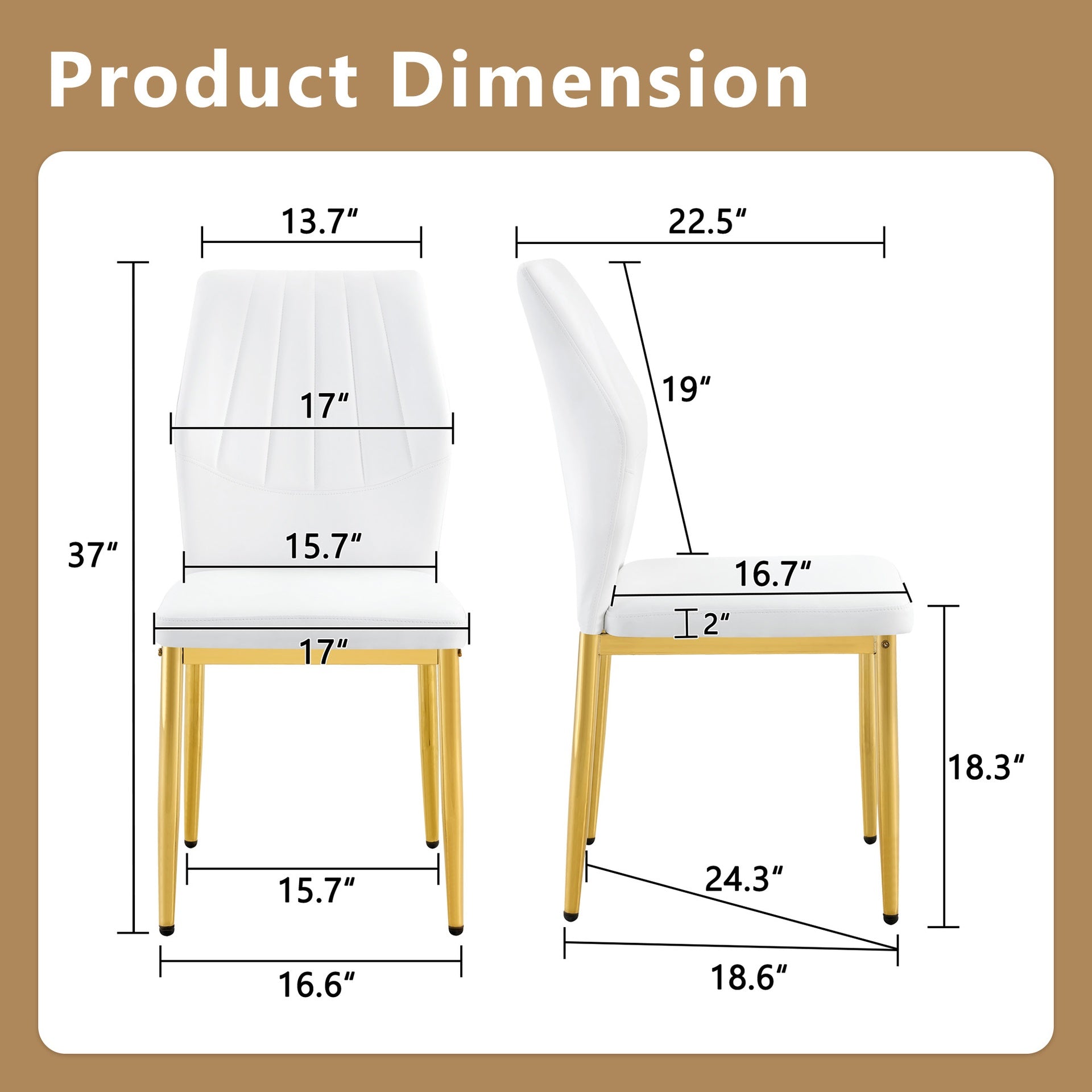 Set of 4 Gold - and - White Dining Chairs, 37 inches High: Ergonomic PU Backrest, Combines Comfort and Style.Perfectly blends comfort and elegance, Injecting more comfort and style into dining time.