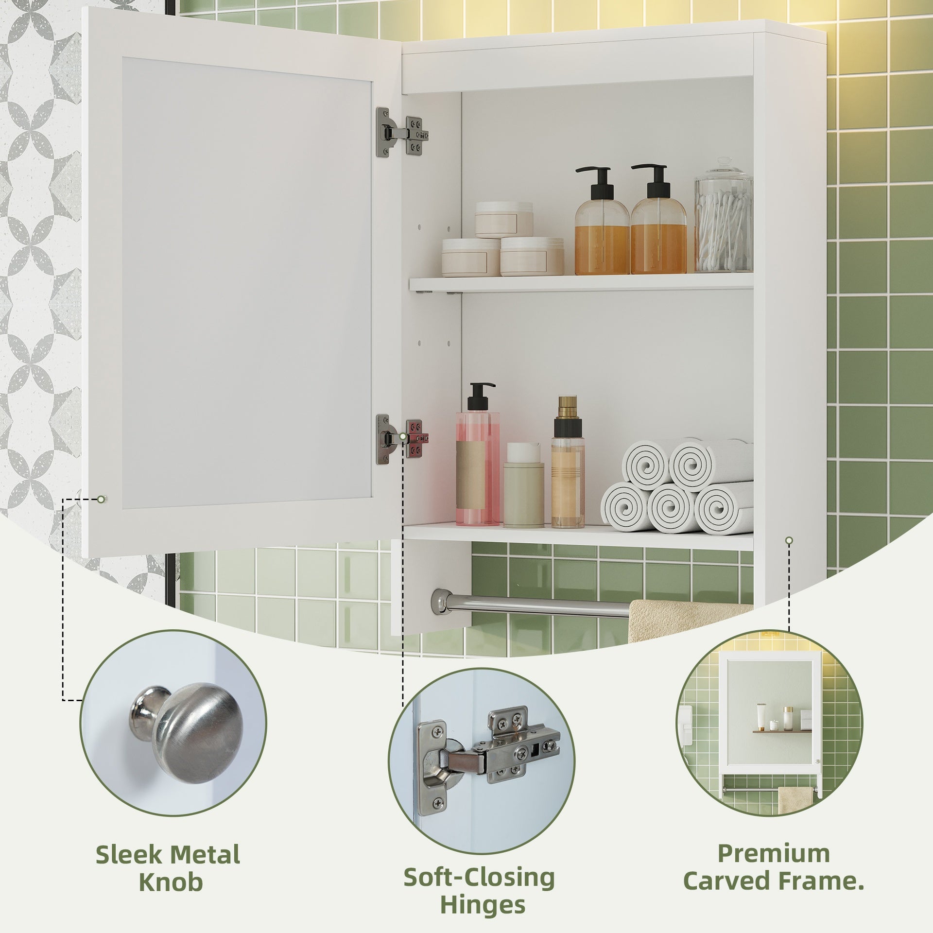 3-in-1 Bathroom Mirror Cabinet, 20-inch Wall Mounted Medicine Cabinet with Adjustable Shelf & Soft Close Door, High-Define Mirror with Storage for Bathroom Vanity