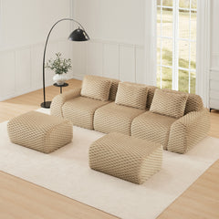 114" Modern U-Shaped Modular Sectional Sofa for Living Room,Flannelette Fabric,Oversized 3-Seater Couch,boneless sofa ,Movable Ottoman,Buckle connection,Anti-slip Design,No Assembly,Light Camel
