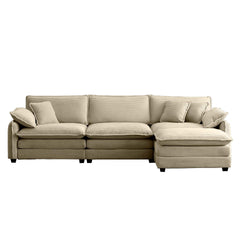 Oversize 3-seater sofa with One footrest, L-shaped Sectional sofa with ottoman for living rooms,Tan corduroy sofa