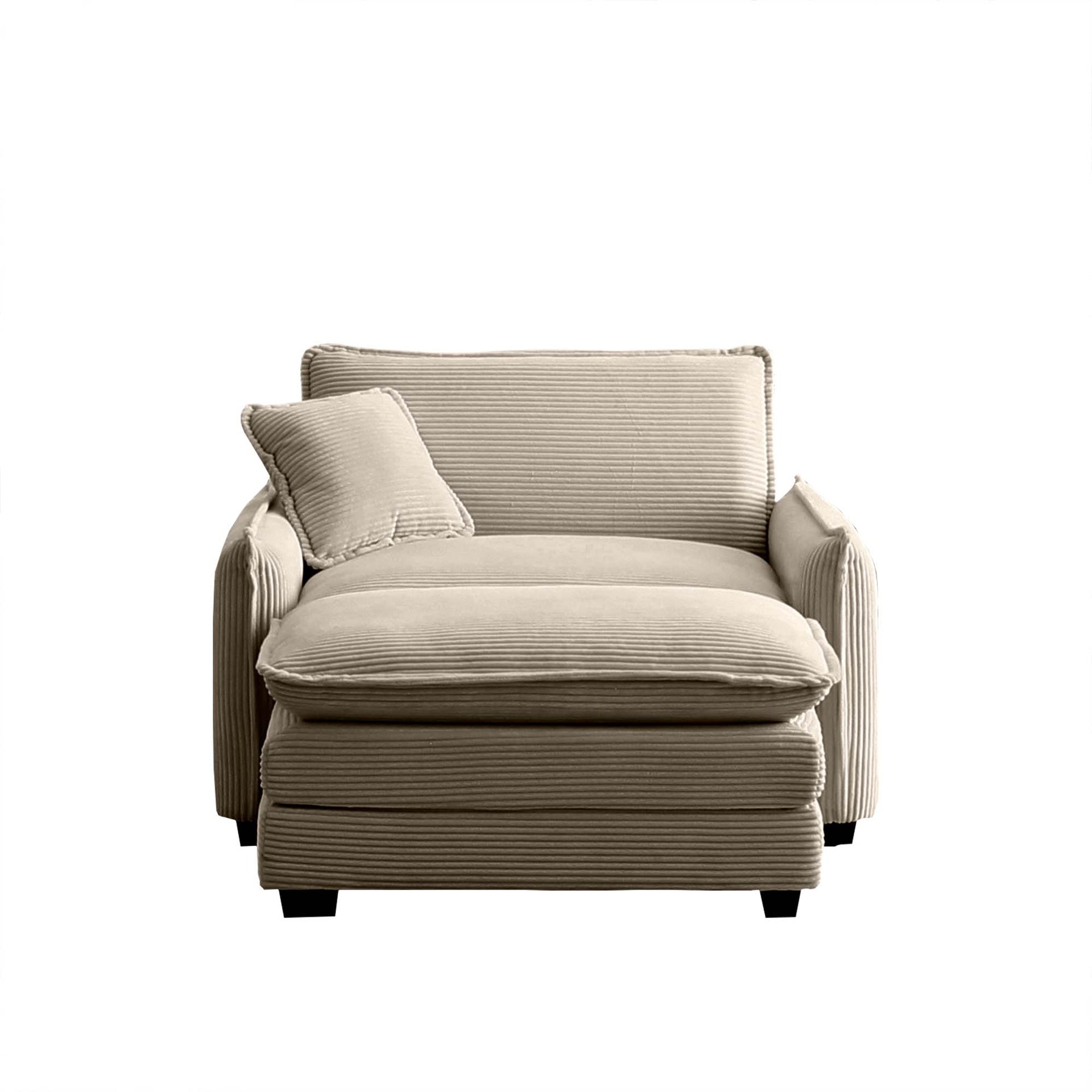 Single Deep Seat Sofa With Footstool With One Pillow, Suitable for Living Room and Bedroom, Club Multiple Occasion,Came Corduroy