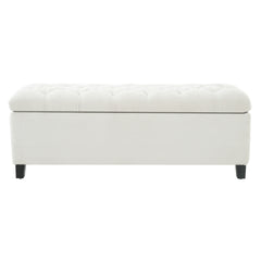 Ottoman Bench with Storage, White Boucle Surface, Rubber Wood Legs, 300 lbs Capacity