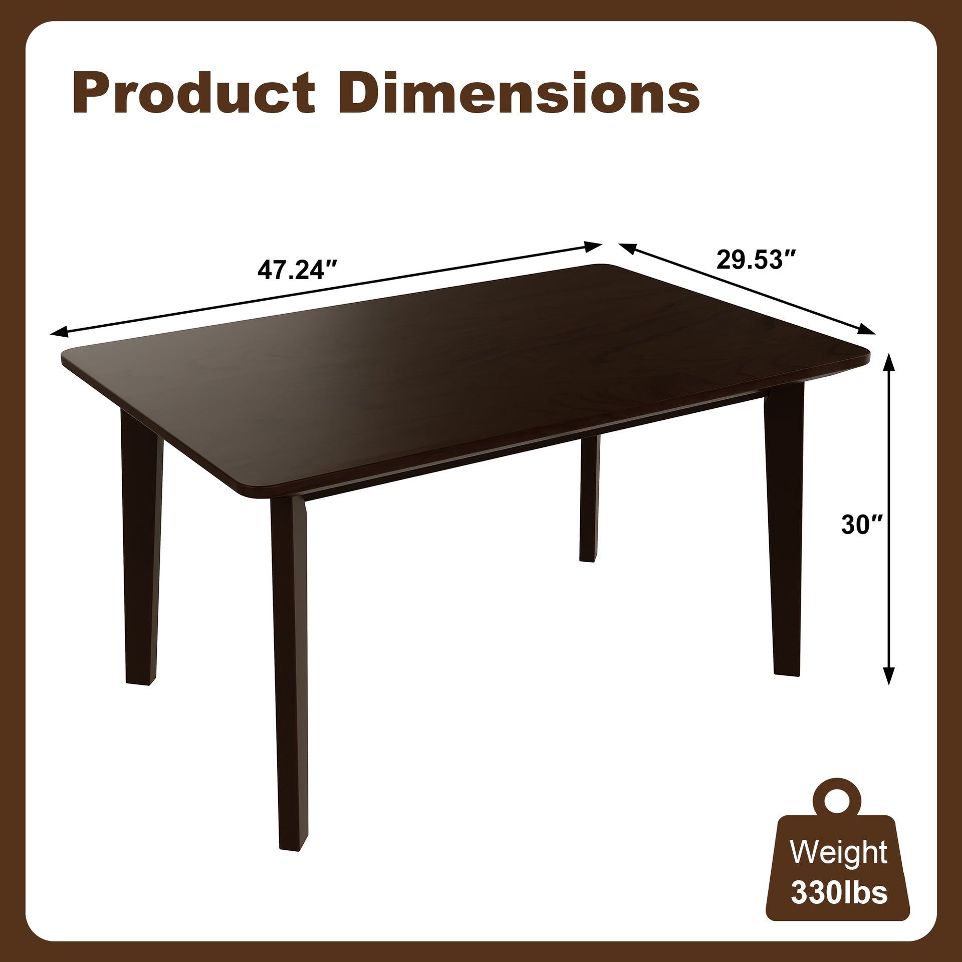 Rustic Farmhouse Dining Table - Solid Wood Frame, Minimalist Modern Dining Table for Kitchen, Dining Room, Living Room, Espresso