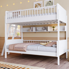 Twin Size Wooden Bunk Bed with 3 Storage Shelves,Ladder can be Changed Left or Right,White