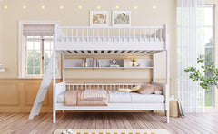 Twin Size Wooden Bunk Bed with 3 Storage Shelves,Ladder can be Changed Left or Right,White