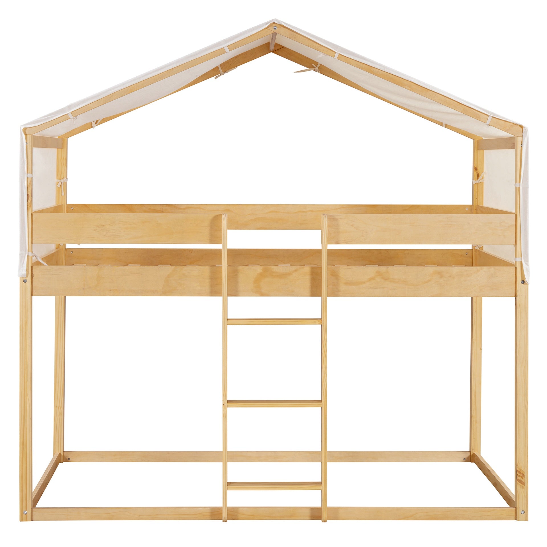 Twin Over Twin Wood Bunk Bed with Tent, Natural
