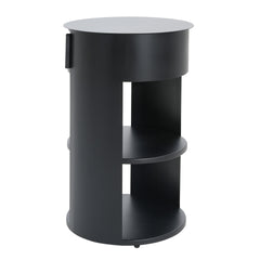Indoor 3-Tier Metal Round Side Table with Sliding Door Cabinet, Matte Black