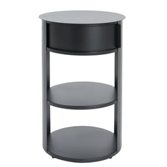 Indoor 3-Tier Metal Round Side Table with Sliding Door Cabinet, Matte Black