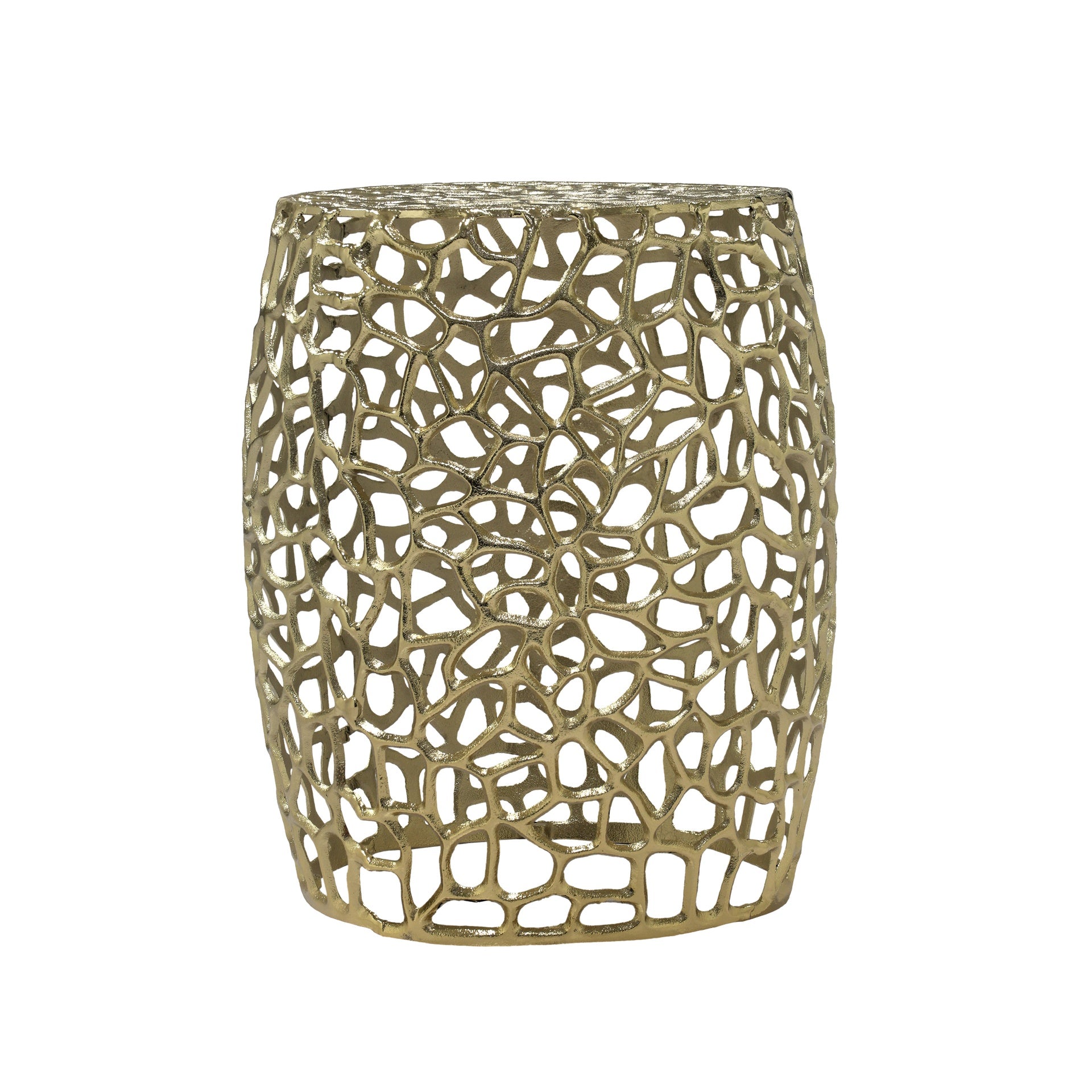 Aluminum Drum End Table with Intricate Design-Gold