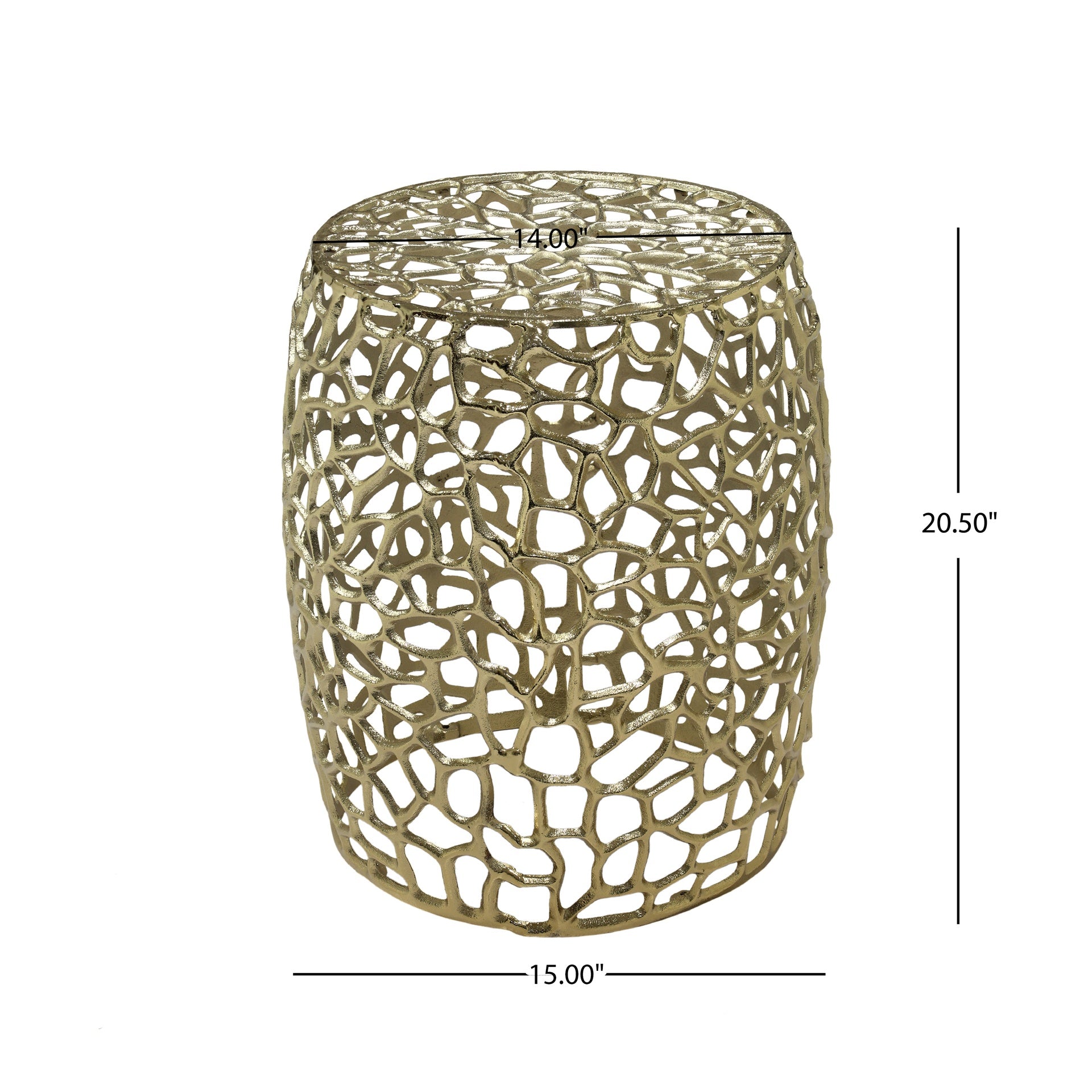 Aluminum Drum End Table with Intricate Design-Gold