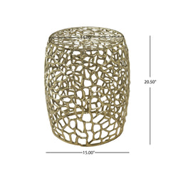 Aluminum Drum End Table with Intricate Design-Gold