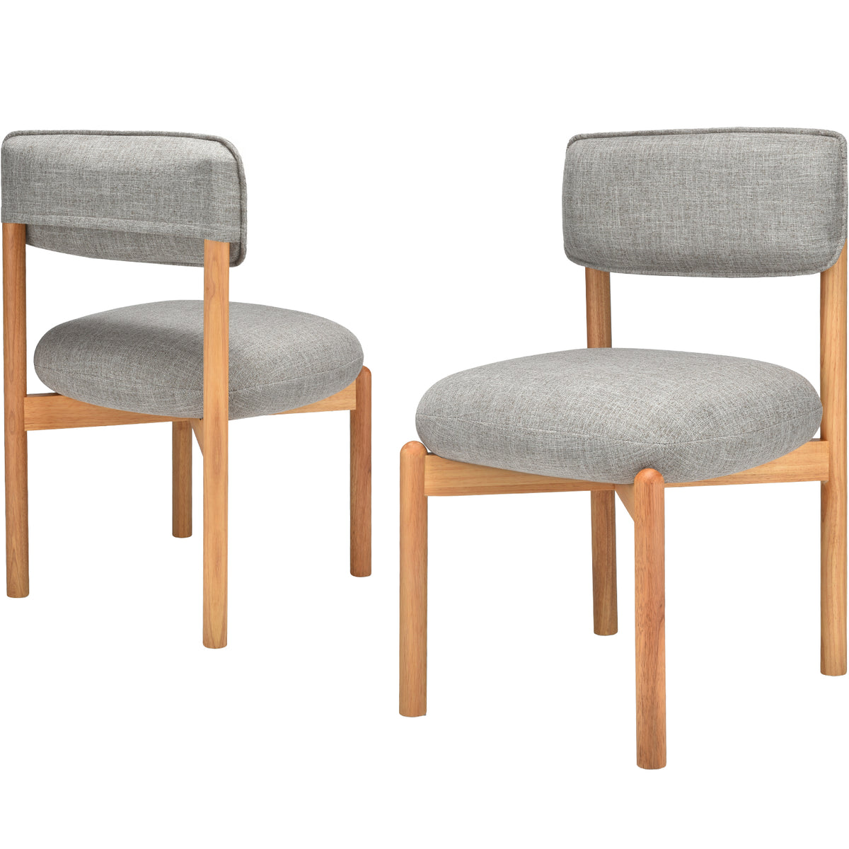 Modern Wooden Blended Linen Kaki Dining Chair (Set of 2)