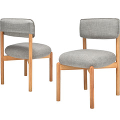 Modern Wooden Blended Linen Kaki Dining Chair (Set of 2)