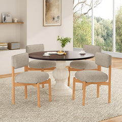 Modern Wooden Blended Linen Kaki Dining Chair (Set of 2)