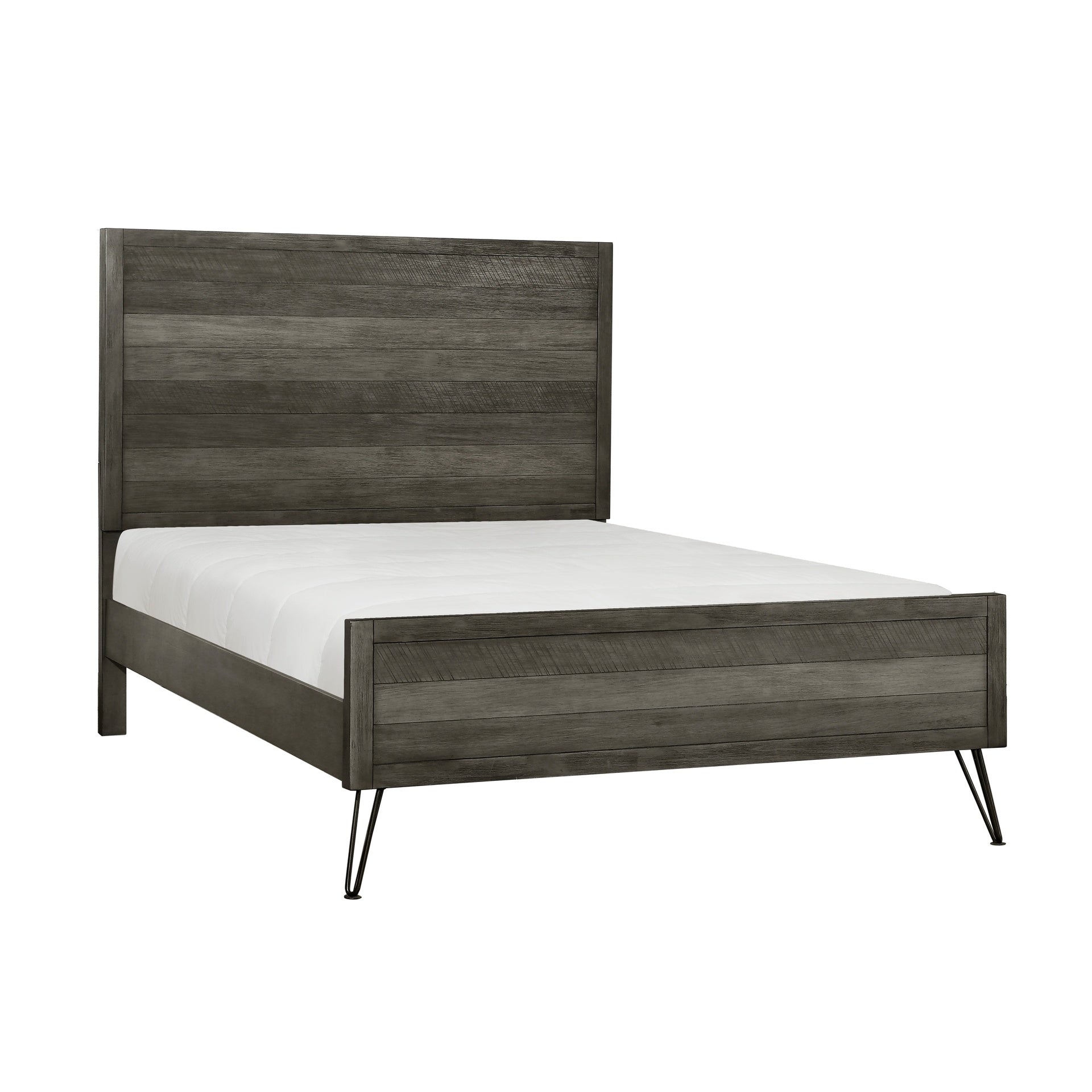 Unique Design 3-Tone Gray Finish 1pc Eastern King Bed Metal Legs Horizontal Slat Design Headboard Footboard Bedroom Furniture