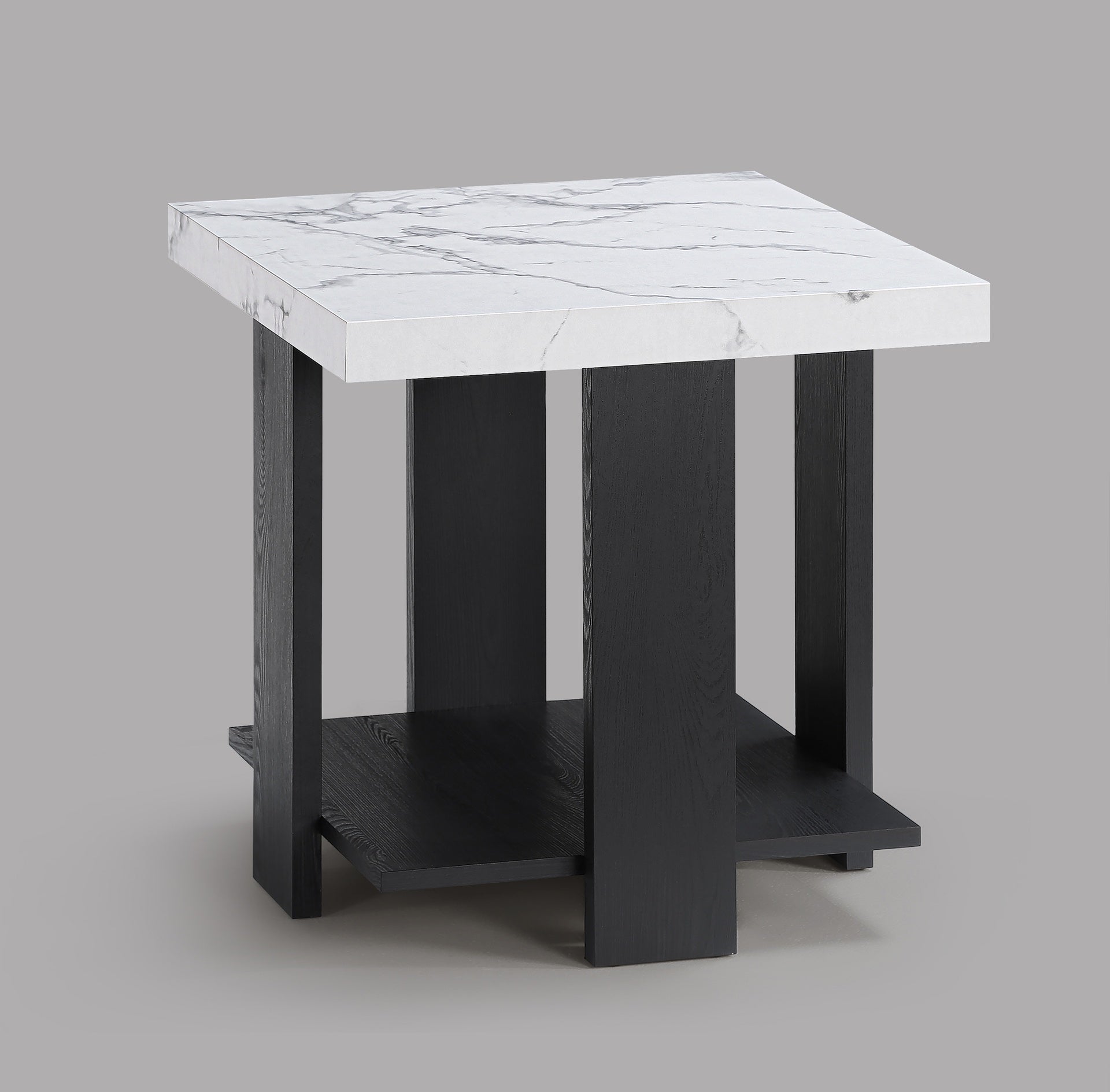 Gray 3-Piece Cocktail Set White Faux Marble Table Top Coffee Table and Two Matching End Tables Living Room Wooden Furniture White Black