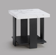 Gray 3-Piece Cocktail Set White Faux Marble Table Top Coffee Table and Two Matching End Tables Living Room Wooden Furniture White Black