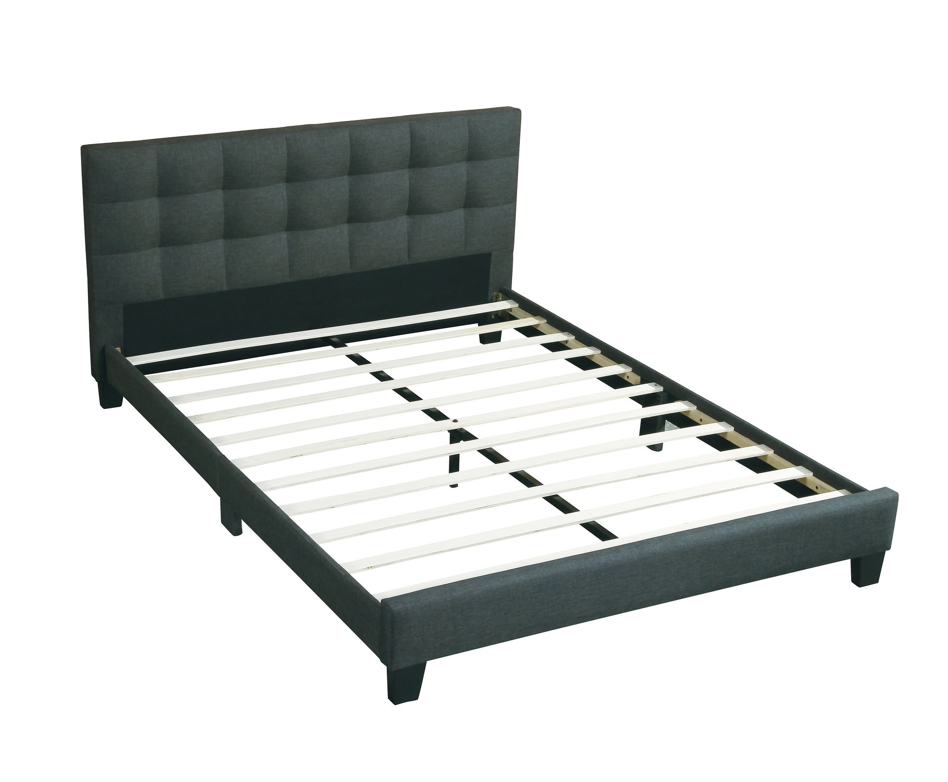 Modern 1pc Queen Size Bed Charcoal Polyfiber Tufted Headboard Platform Bedframe Bedroom Furniture