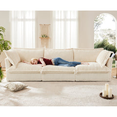 Slipcovered Sofa Couch, Modern 3 Seater Sofa with Suppleness Armrests,Deep Seat Sofa with Soft Multiple Big Pillows, Comfy Couch for Living Room, Apartment,Cream Corduroy Fabric