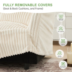 Modern Slipcovered 2-Seat Sofa Couches for Living Room, 2 Seater Sofa, Corduroy Deep Seat Sofa with Upholstered Cushion&Detachable Cover, Comfy Sofa Couch for Small Space, Apartment, Cream Corduroy