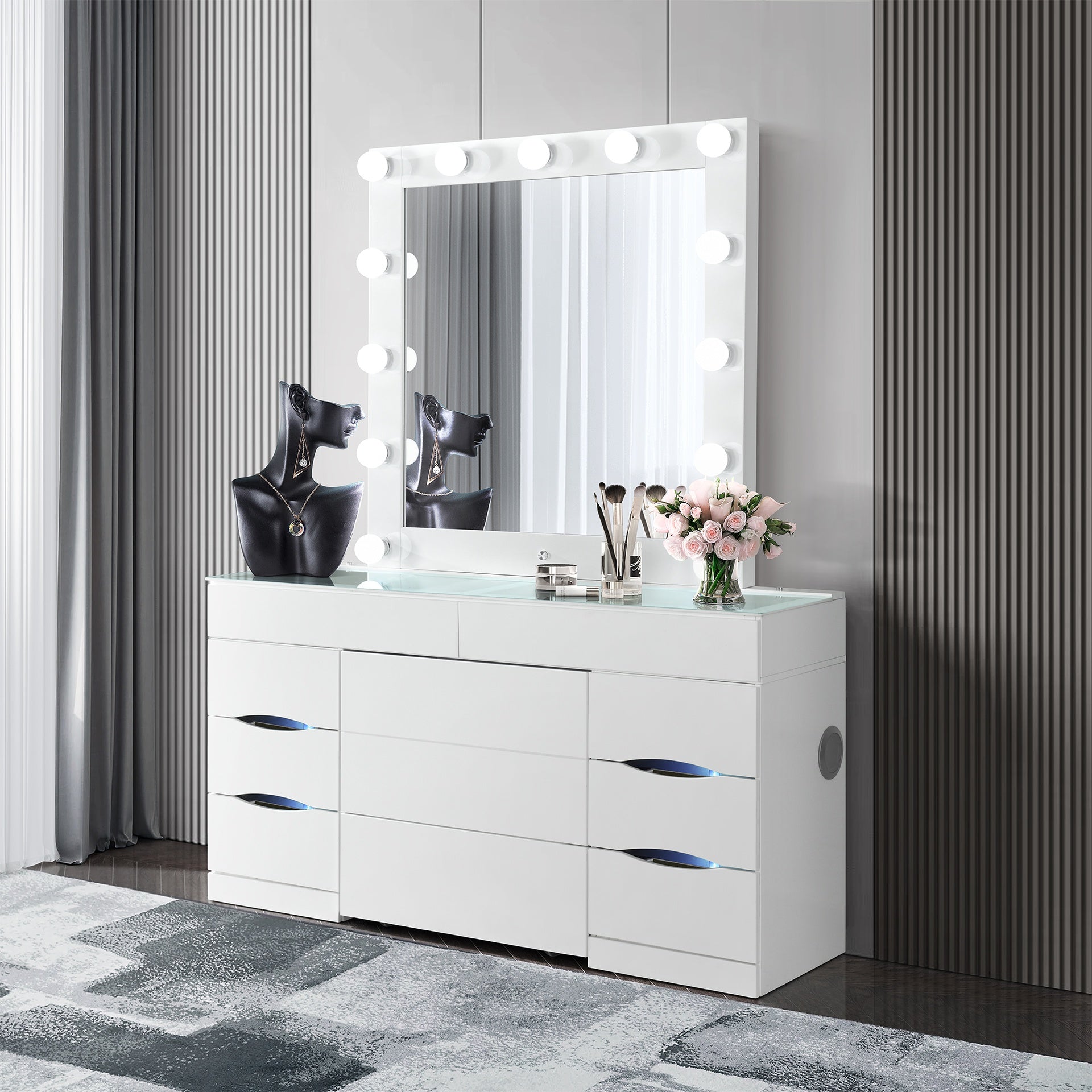 ELISA WHITE VANITY SET WITH STOOL