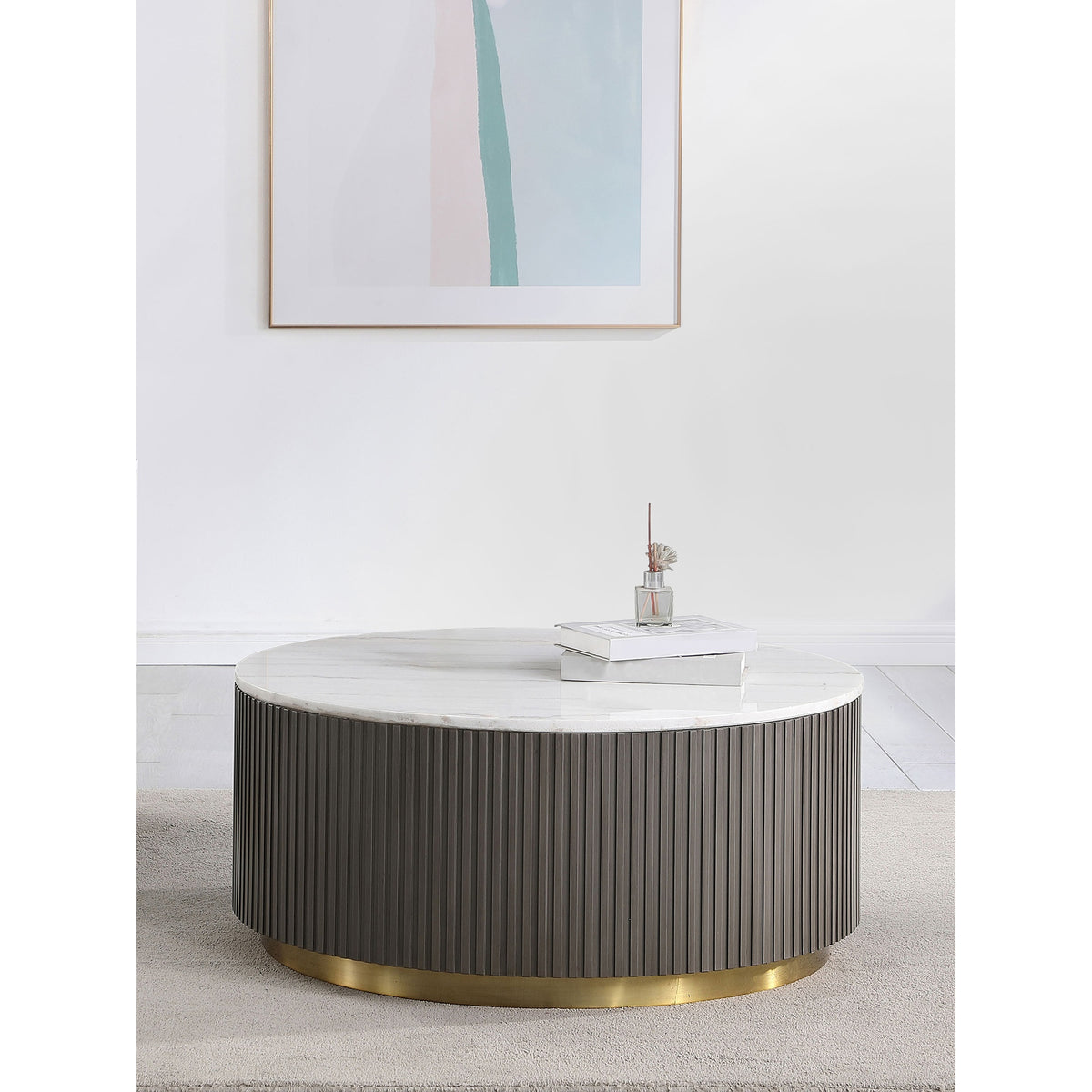 Sennewald White and Charcoal Round Marble Top Coffee Table