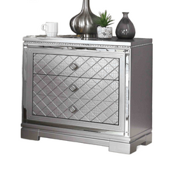 Glam Style Silver Finish 1pc Nightstand Hidden Jewelry Drawer USB Port Ball Bearing Glides Silver Finish Bedroom Furniture