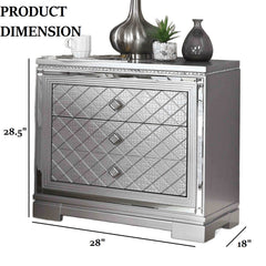 Glam Style Silver Finish 1pc Nightstand Hidden Jewelry Drawer USB Port Ball Bearing Glides Silver Finish Bedroom Furniture