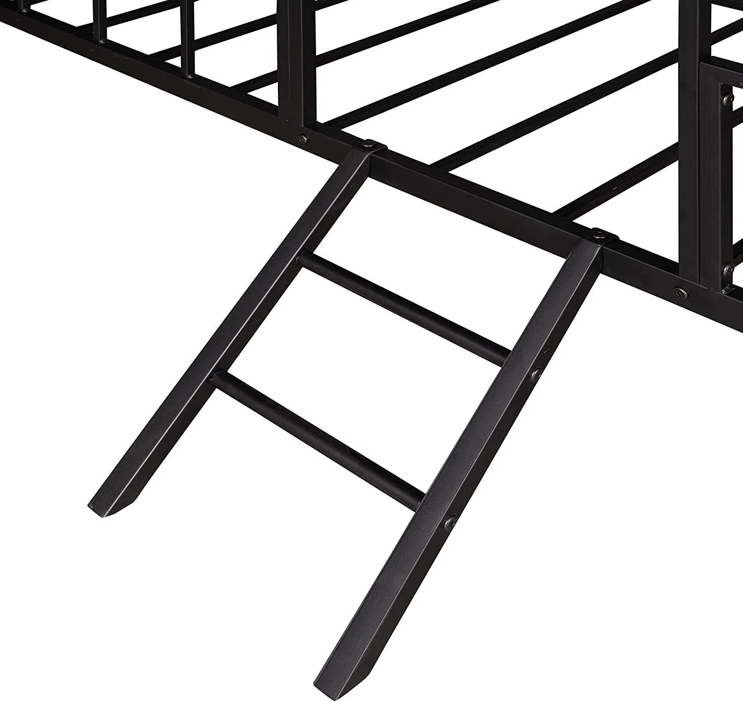 Black Finish Twin Bunk Bed Contemporary Style House Design With Full Metal Construction And Angled Ladder