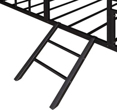 Black Finish Twin Bunk Bed Contemporary Style House Design With Full Metal Construction And Angled Ladder
