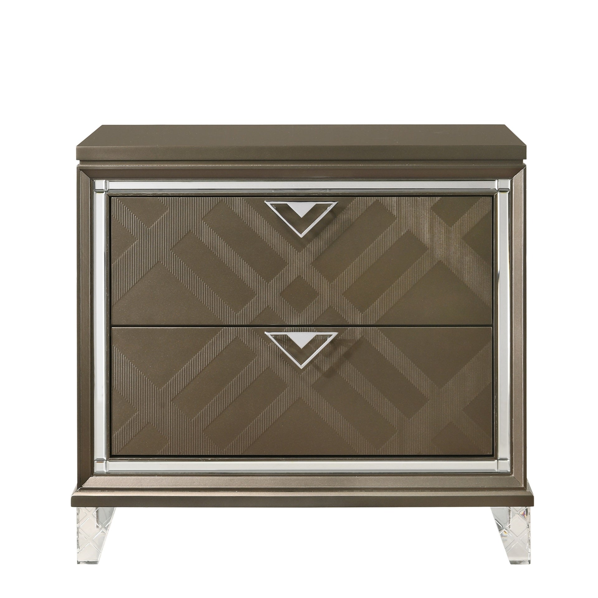 Modern Glam Bedroom Furniture Dark Champagne Finish Nightstand with 2 Drawers Wooden 1pc Acrylic Legs