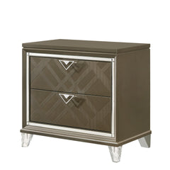 Modern Glam Bedroom Furniture Dark Champagne Finish Nightstand with 2 Drawers Wooden 1pc Acrylic Legs