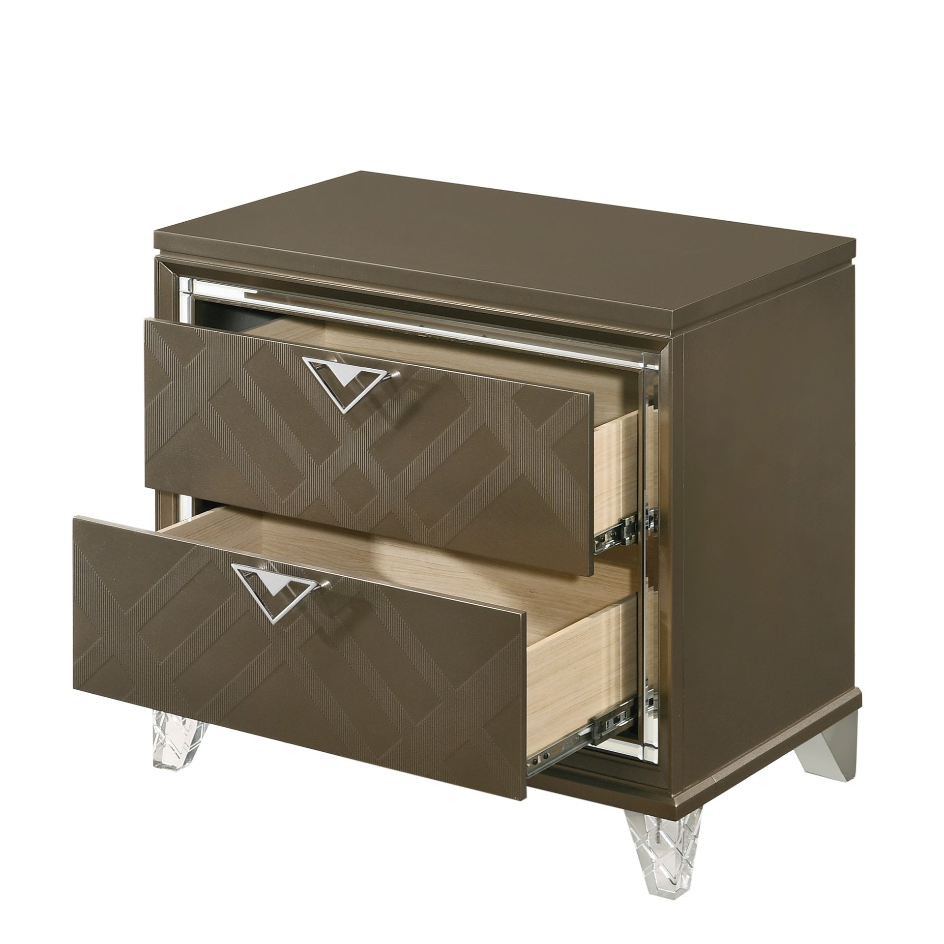 Modern Glam Bedroom Furniture Dark Champagne Finish Nightstand with 2 Drawers Wooden 1pc Acrylic Legs