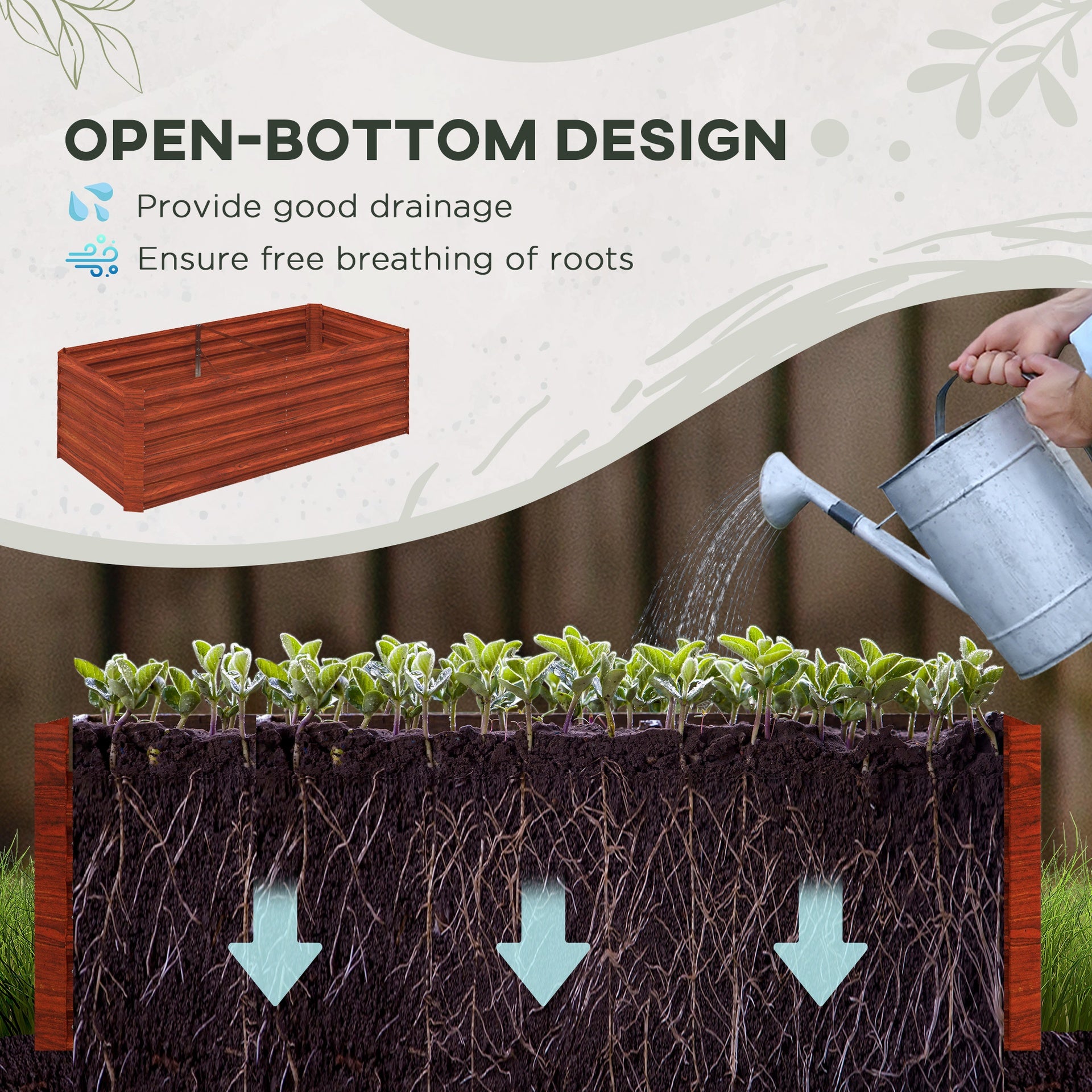 Outsunny Galvanized Raised Garden Bed Kit, Large and Tall Metal Planter Box for Vegetables, Flowers and Herbs, Reinforced, 6' x 3' x 2', Dark Brown