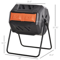 Tumbling Compost Bin Outdoor 360° Dual Chamber Rotating Composter 43 Gallon, Orange