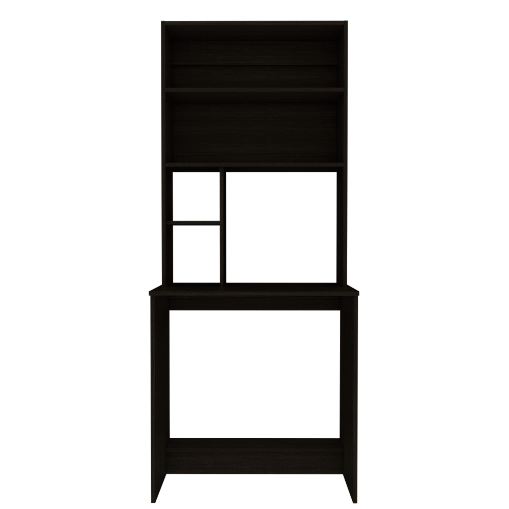 Computer Hutch Desk, Lower Shelf, Four Shelves, Black