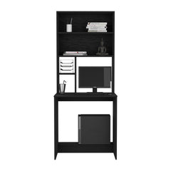 Computer Hutch Desk, Lower Shelf, Four Shelves, Black