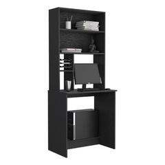 Computer Hutch Desk, Lower Shelf, Four Shelves, Black