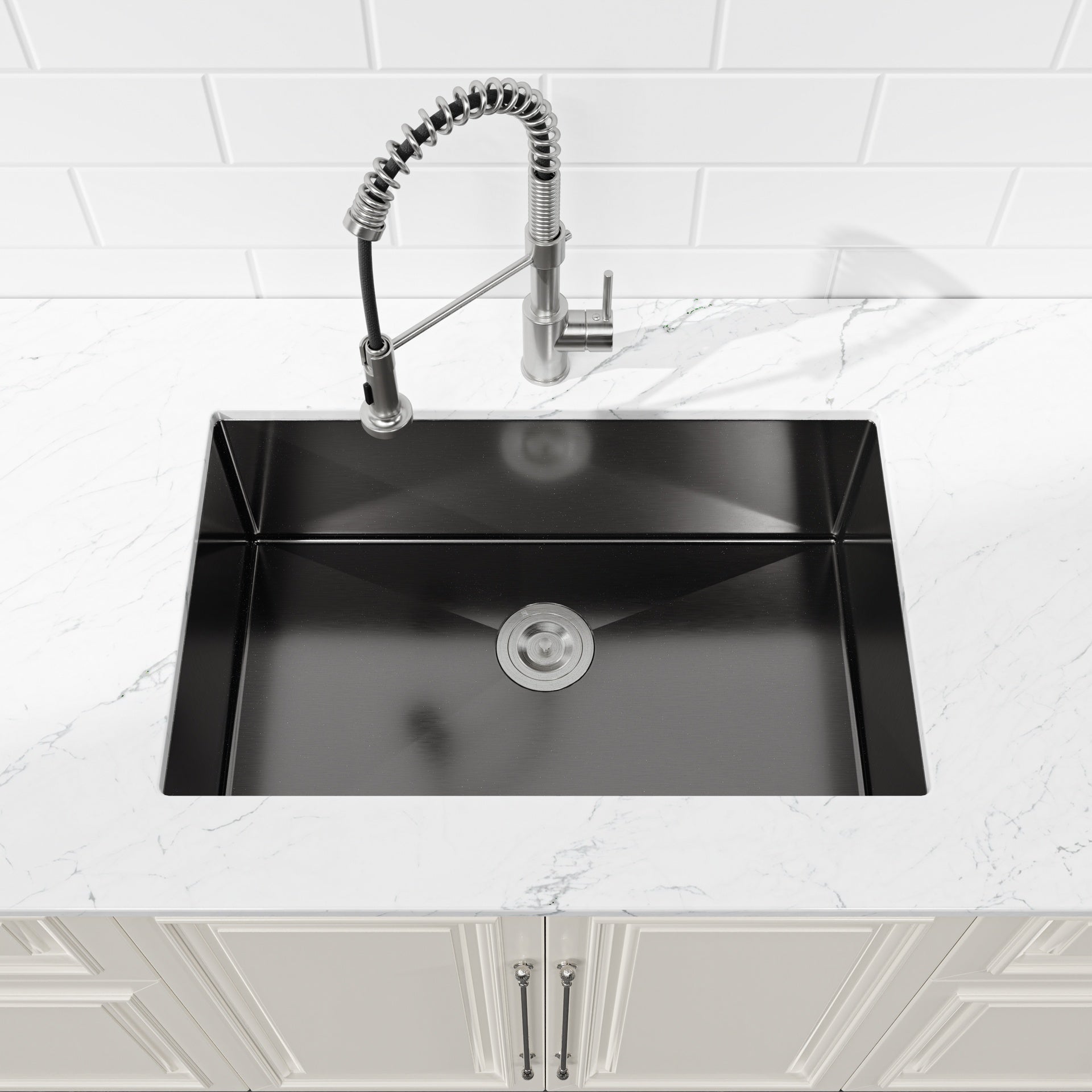 Stainless Steel Kitchen Sink, 30″x19″ Single Bowl, Undermount HandmadeSink in Black, with US Standard Drain and Hook, SS-BL-05