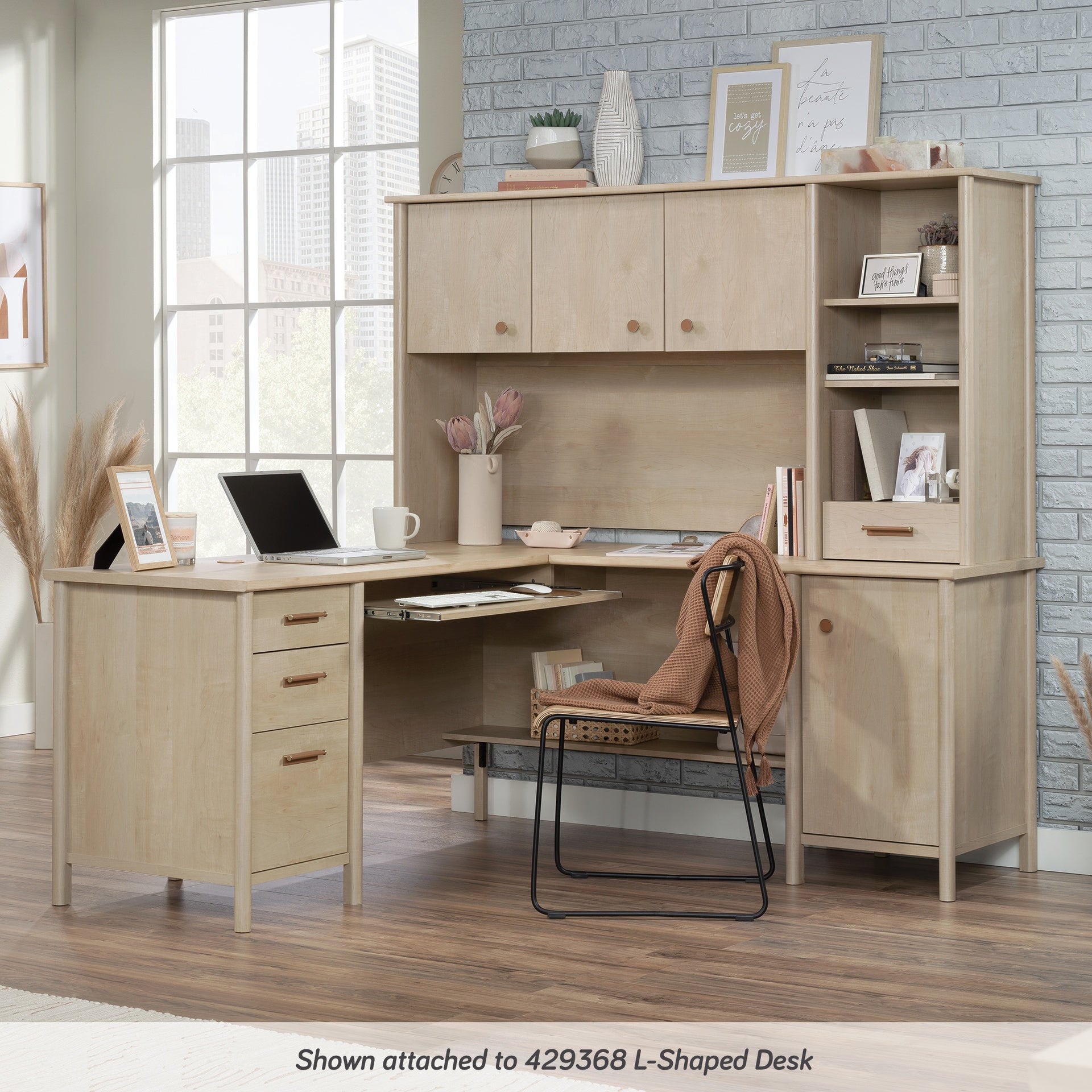 Desktop Hutch with Adjustable Shelves, Brown finish